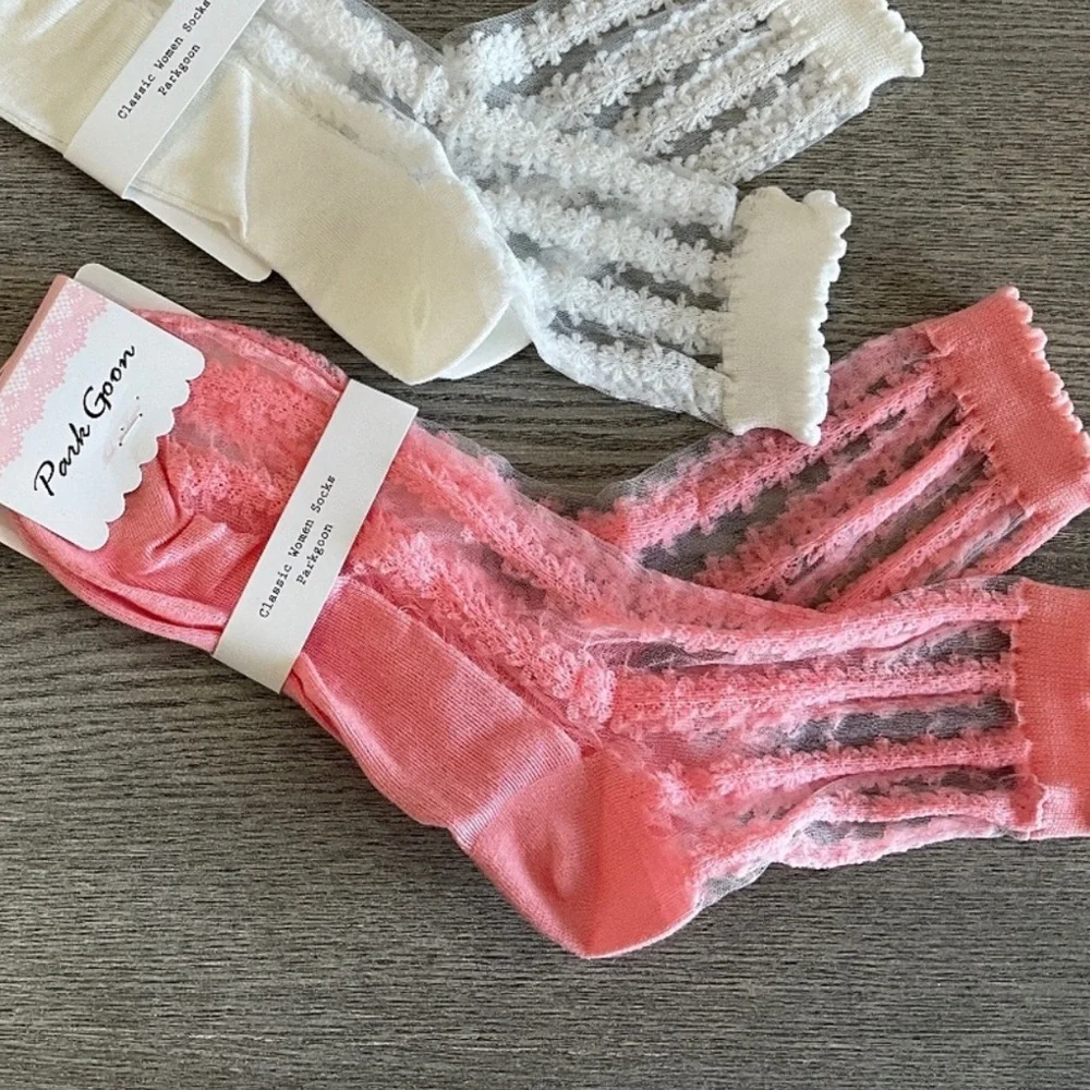 POL Pink Sheer Lace Socks Brand New